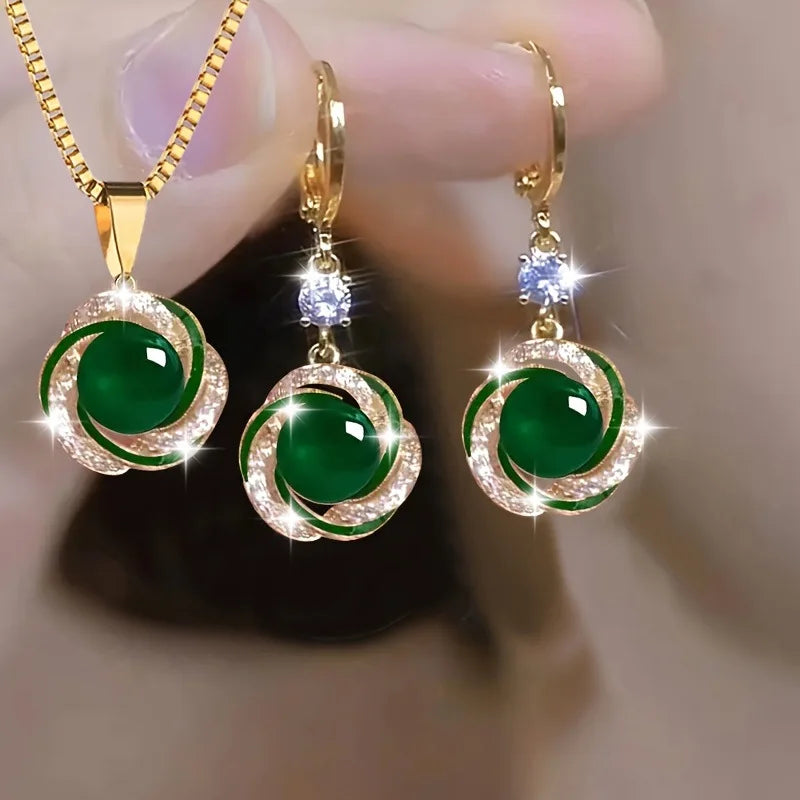 Ensemble de bijoux fête deux pièces bijoux ovale goutte pendentif ensemble de pierres précieuses pour les femmes