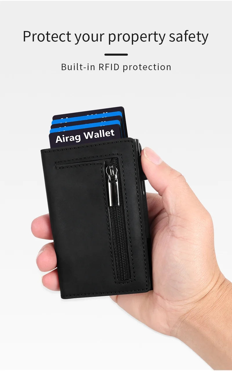 Portefeuille pour homme de luxe avec blocage RFID, en aluminium et cuir, porte-cartes intelligent.