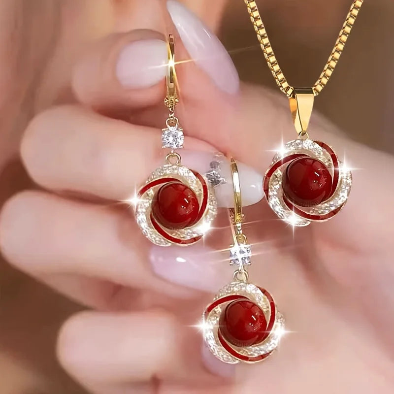Ensemble de bijoux fête deux pièces bijoux ovale goutte pendentif ensemble de pierres précieuses pour les femmes