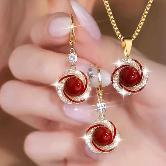 Ensemble de bijoux fête deux pièces bijoux ovale goutte pendentif ensemble de pierres précieuses pour les femmes