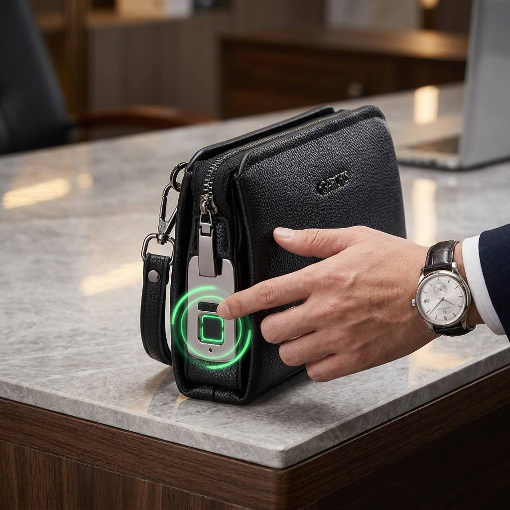 Sac à main pour homme avec serrure à empreintes digitales